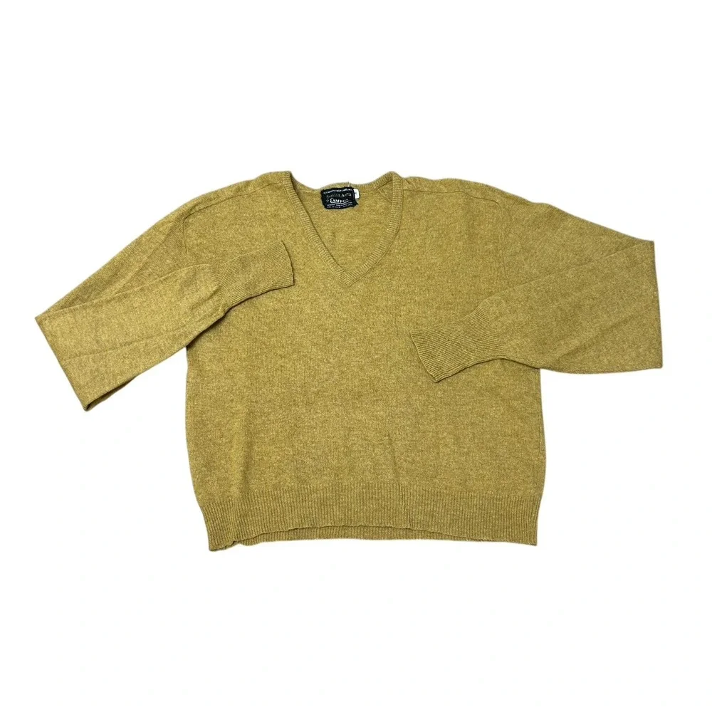 True VTG Aqualamb‎ By Campus Men's Wool Mustard Yellow V neck Sweater Size M